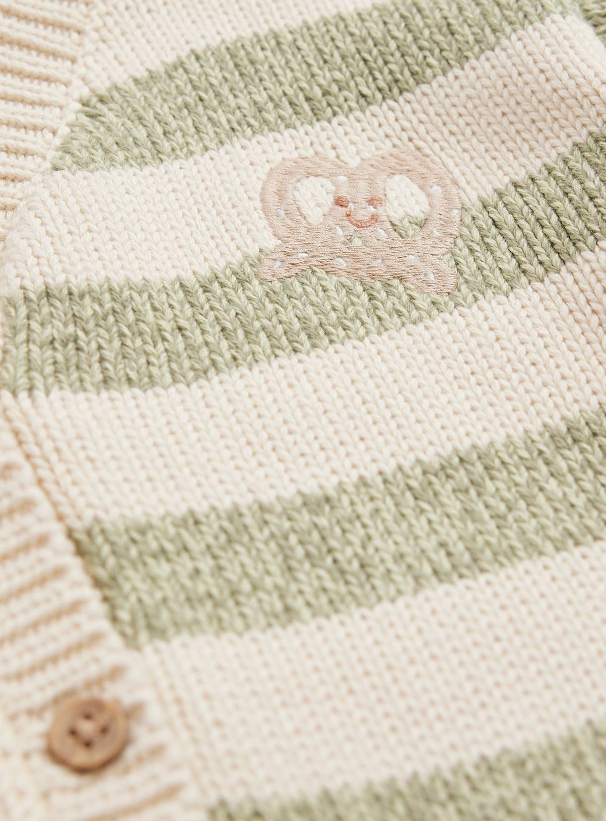 Green Stripe Print V Neck Cardigan 6-9 months - Image 2